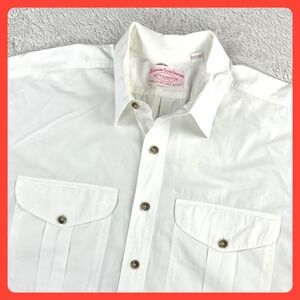 CC Filson Safari Guide Shirt Men XL White Cotton Short Sleeve Pockets USA #654